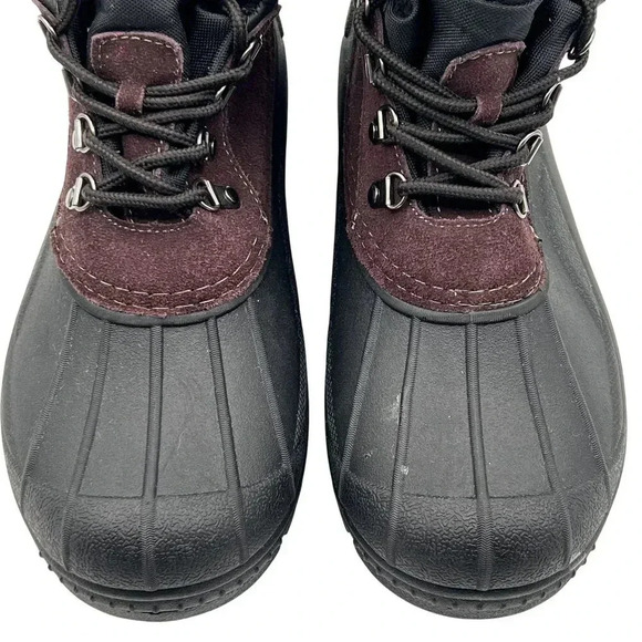 Totes Mens 9M Burgundy & Black Leather Snow Boots Rubber Soles Waterproof Shell - Picture 14 of 14